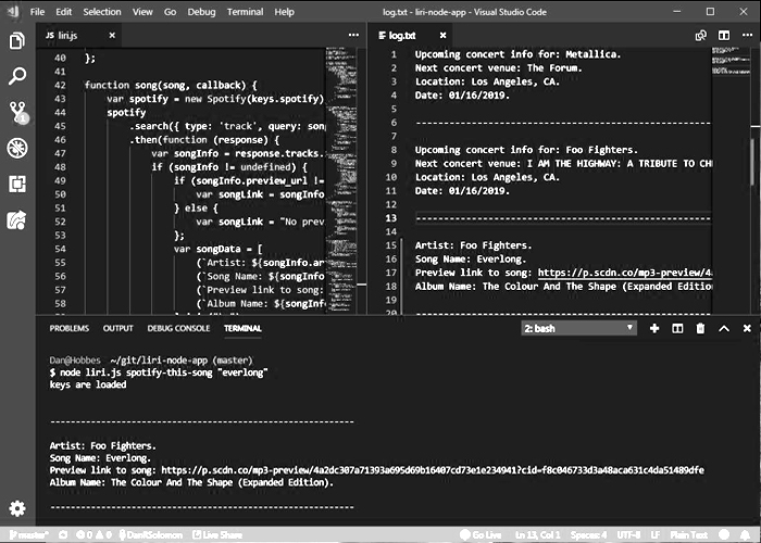 Liri App in Visual Studio Code